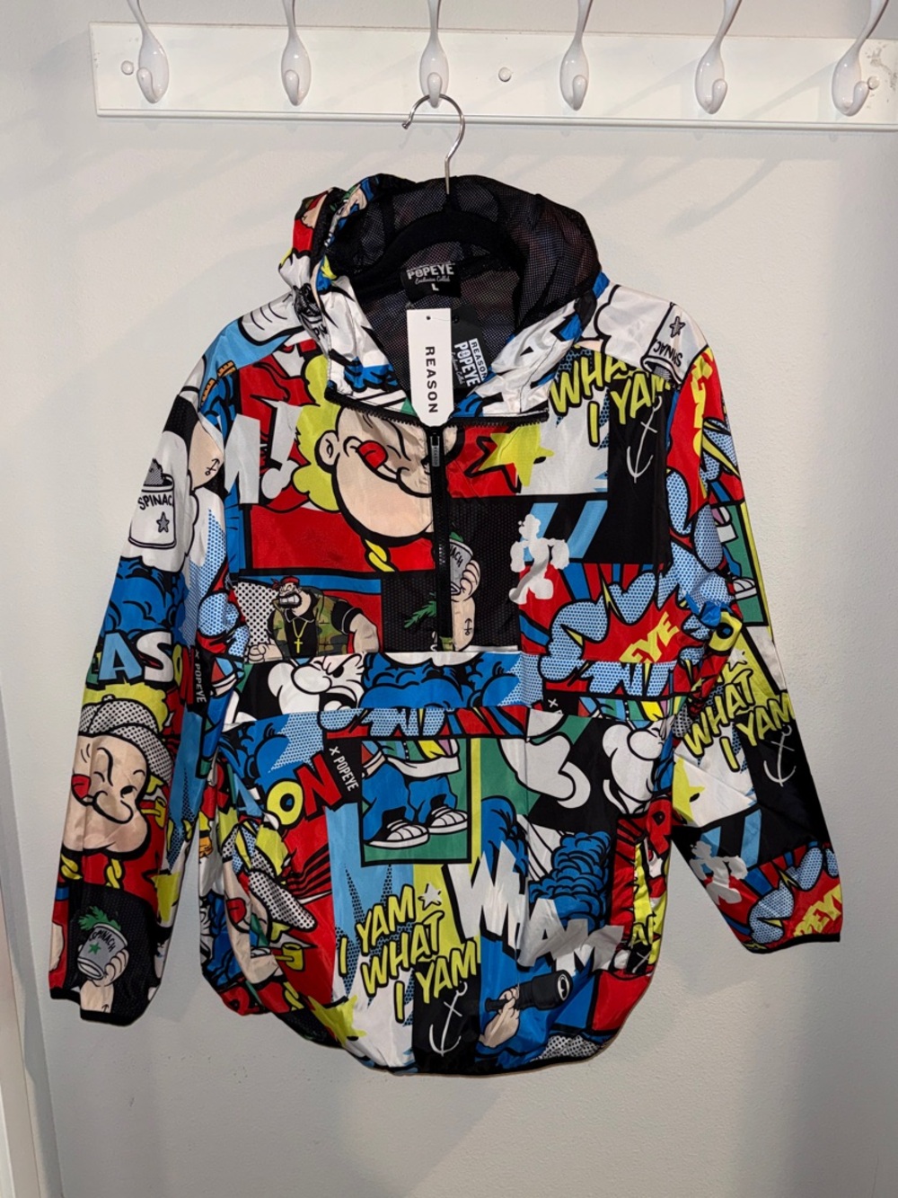 Reason POPEYE Pop-Art Hooded Half Zip Jacket L